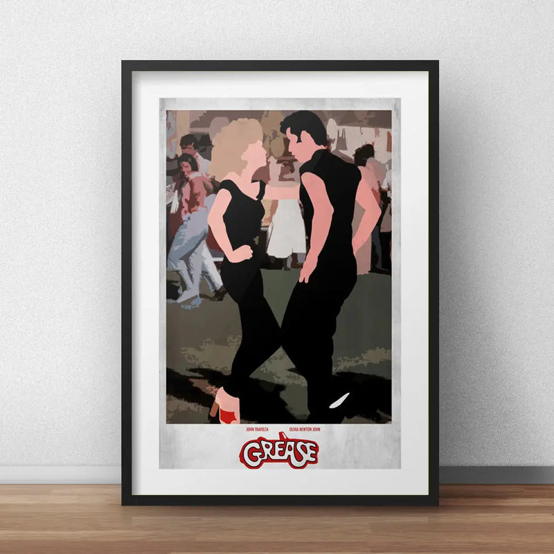 Cuadro Grease Minimalista John Travolta Pelicula C/ Paspartú Marco Negro