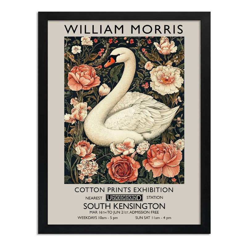 Cuadro Cisne Elegante De William Morris Arte Flores Botanico Marco Negro