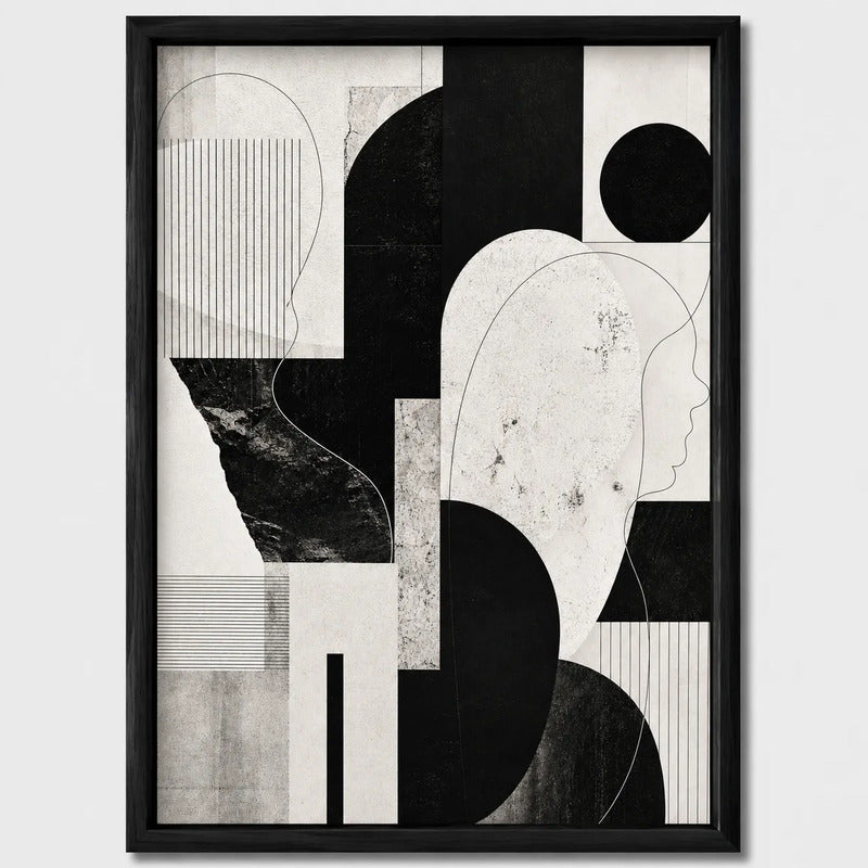 Cuadro Living Dormitorio Abstracto Blanco Negro Geometrico C Marco Negro