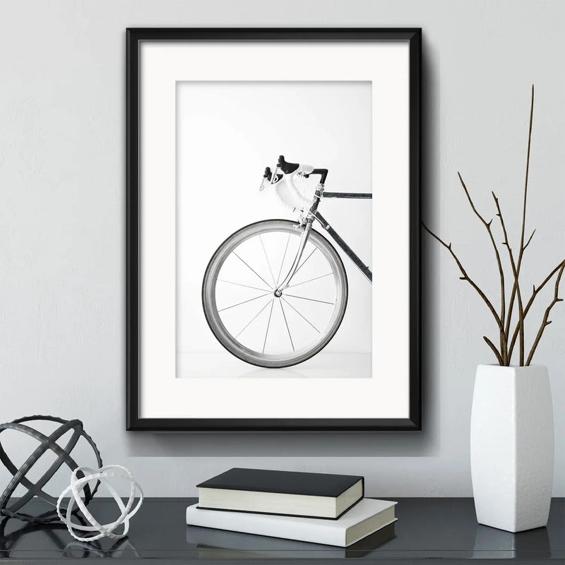 Cuadro Bicicleta Retro Vintage Blanco Y Negro 2 Con Paspartú Marco Negro