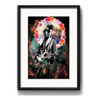 Cuadro David Bowie Floral Rock Ziggy Stardust Con Paspartú Marco Negro