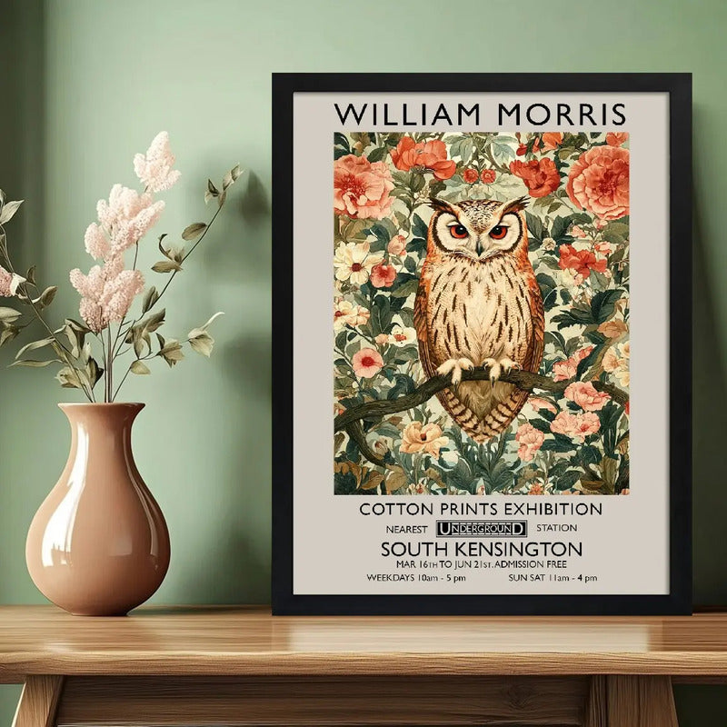 Cuadro Dormitorio Living Buho Floral William Morris Arte Marco Negro