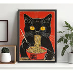 Cuadro Gato Ramen Noodle Arte Japonés Arte Cocina Decoracion Marco Negro