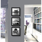 Set 3 Cuadros Japon En Blanco Y Negro Monte Fuji Templo Arte