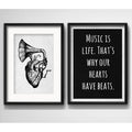 Set 2 Cuadros Corazon Gramófono Musica Frase Con Paspartu