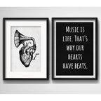 Set 2 Cuadros Corazon Gramófono Musica Frase Con Paspartu