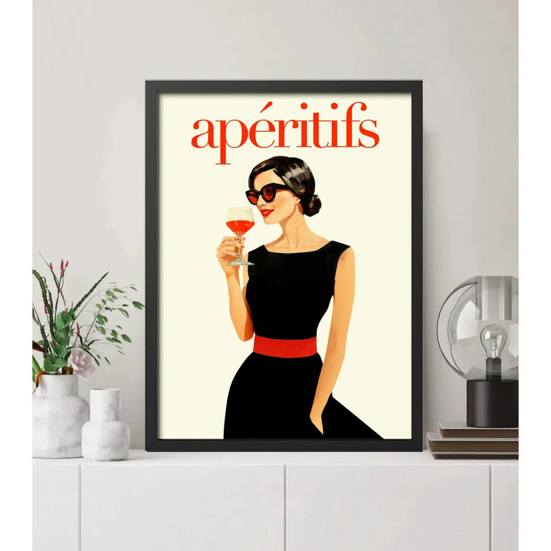 Cuadro Aperitifs Vintage Cocktail Retro Arte Decoracion Marco Negro