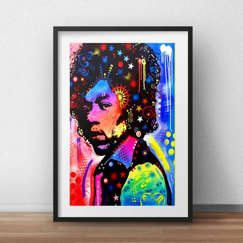 Cuadro Jimi Hendrix Pop Art Rock Decoracion Con Paspartú Marco Negro