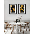 Set 2 Cuadros Boho Arte Abstracto Textura Oro Con Paspartu 53x43cm Cada Cuadro Negro