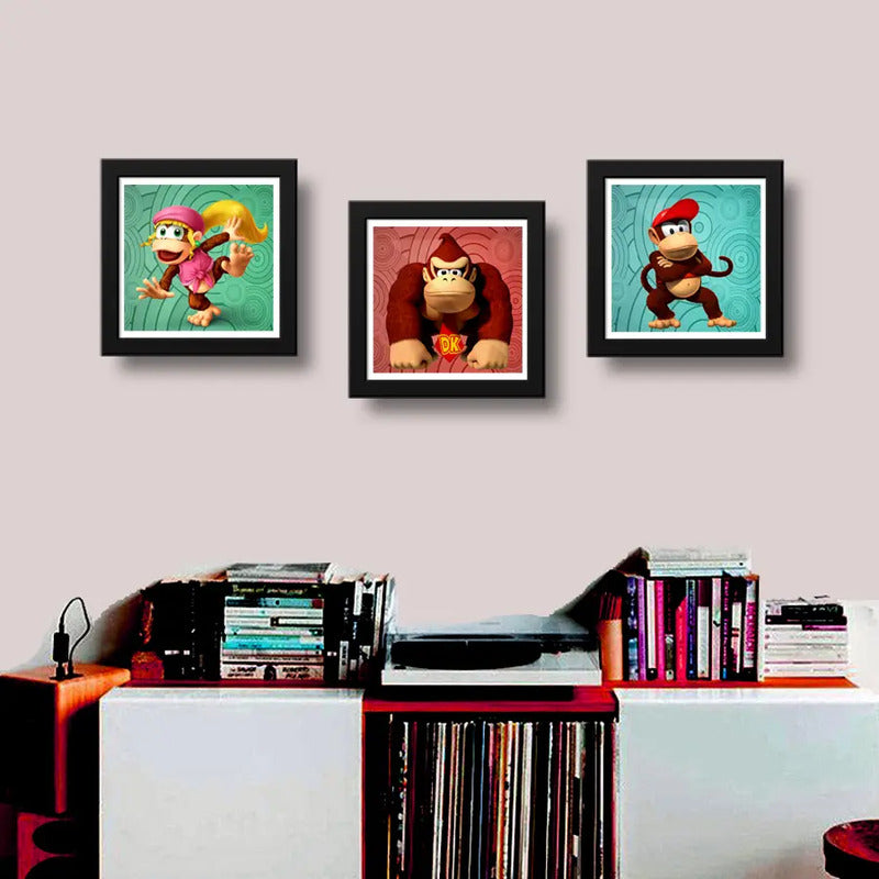 Set 3 Cuadros Donkey Kong Game Videojuego Geek Decoracion