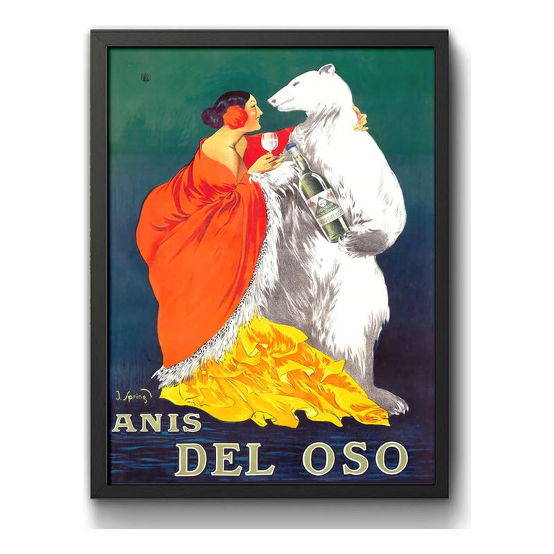 Cuadro Anís Del Oso Licor Drink Retro Bebida Cocina Bar Pub Marco Negro