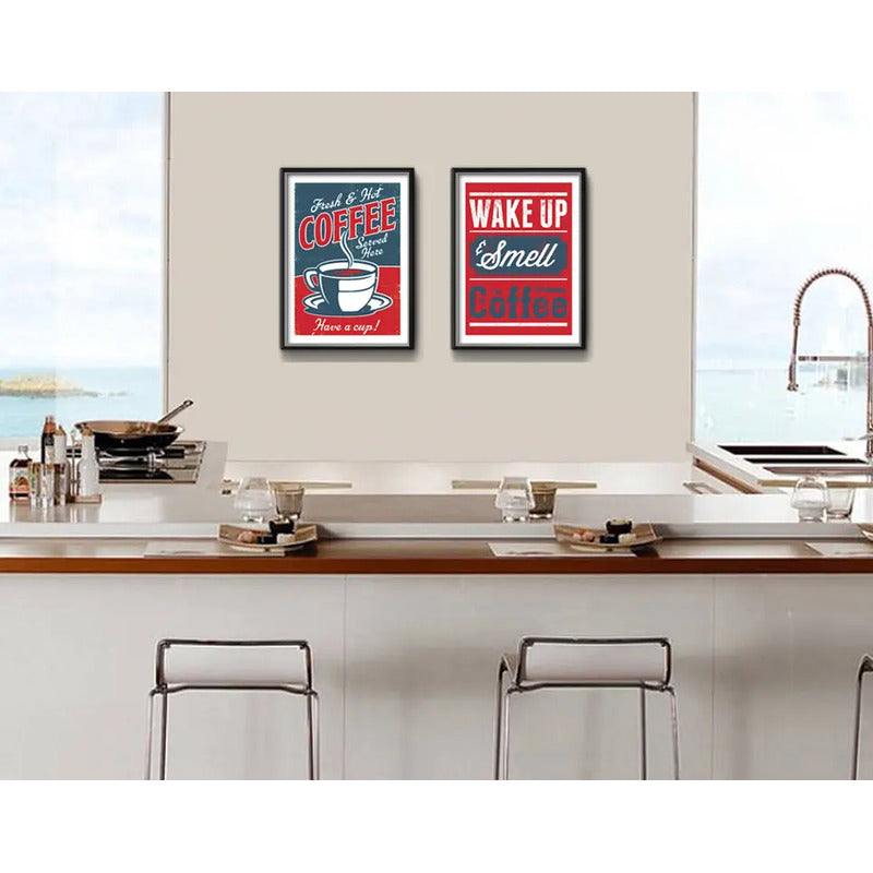 Set 2 Cuadros Café Retro Pop Art Frases Cocina Cafeteria