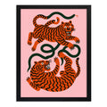 Cuadro Tigres Y Serpientes Juguetones Arte Coreano Oriental Marco Negro