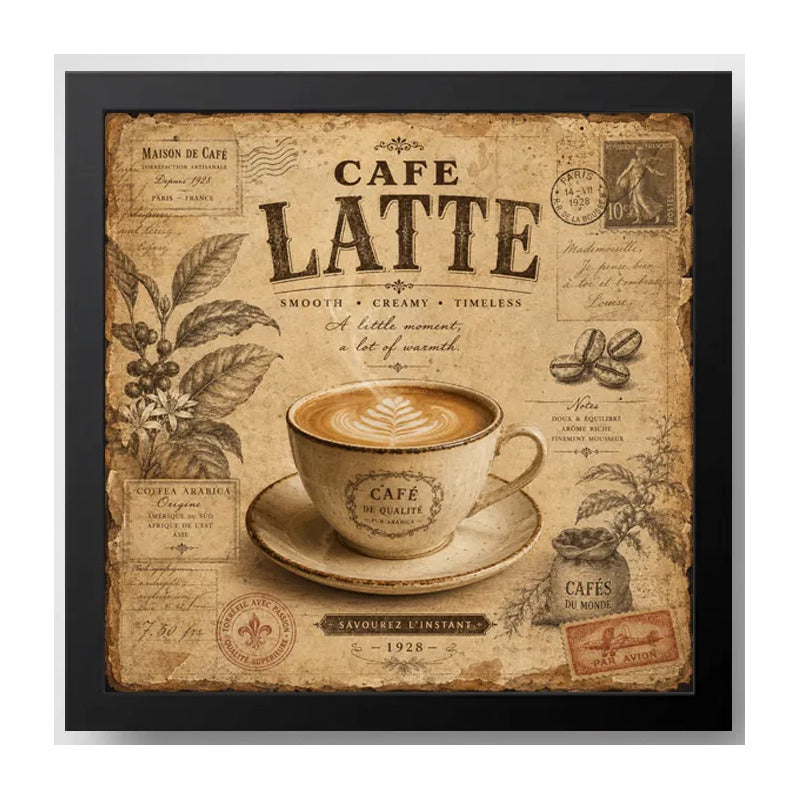 Cuadro Living Comedor Cocina Café Latte Coffee Retro Brs2 Marco Negro