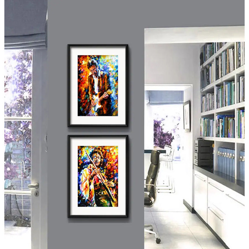 Set 2 Cuadros Eric Clapton Jimi Hendrix Pop Art Con Paspartú