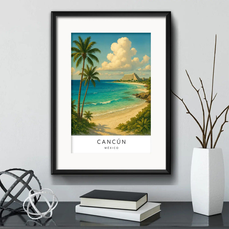 Cuadro Cancún México Caribe Playas Islas Ciudad Con Paspartú Marco Negro