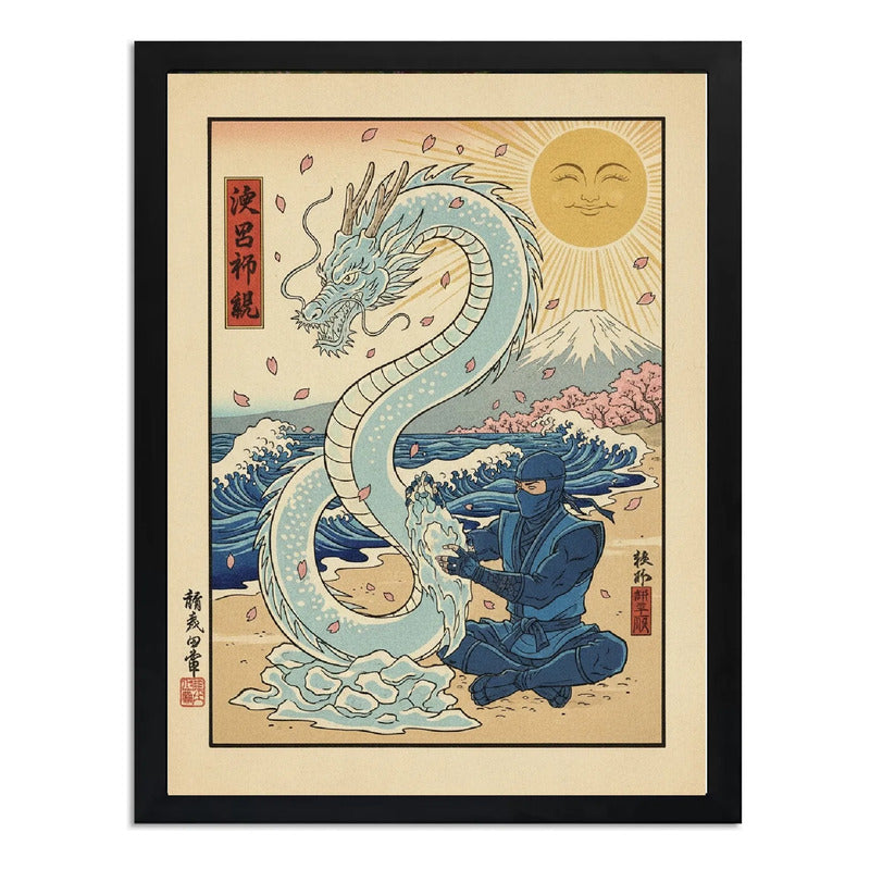 Cuadro Sub-zero Dragon Japón Ola Japón Mortal Kombat Game Marco Negro