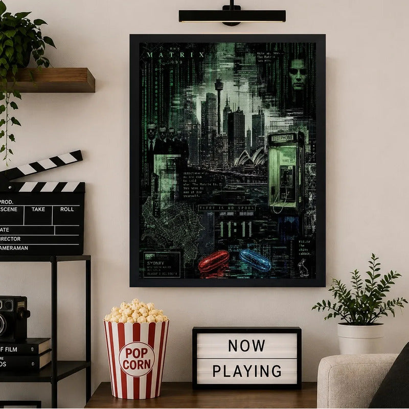 Cuadro Matrix Escenas Icónicas Mapa Pelicula Arte Cyberpunk Marco Negro