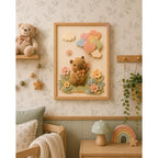 Cuadro Dormitorio Infantil Bebe Carpincho Globos Efecto 3d Marco Madera Oak Madera Clara