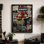 Cuadro Oasis Elementos Icónicos Manchester Futbol Arte Rock Marco Negro
