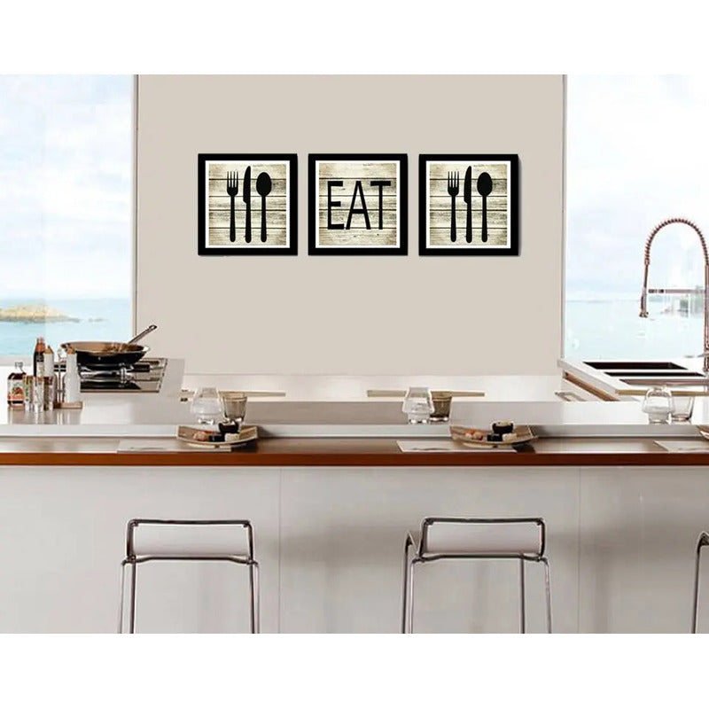 Set 3 Cuadros Cocina Gourmet Eat Kitchen Decoración Hogar