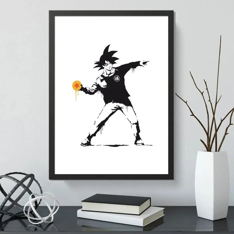 Cuadro Banksy Goku Arte Urbano Dragon Ball Decoracion Marco Negro