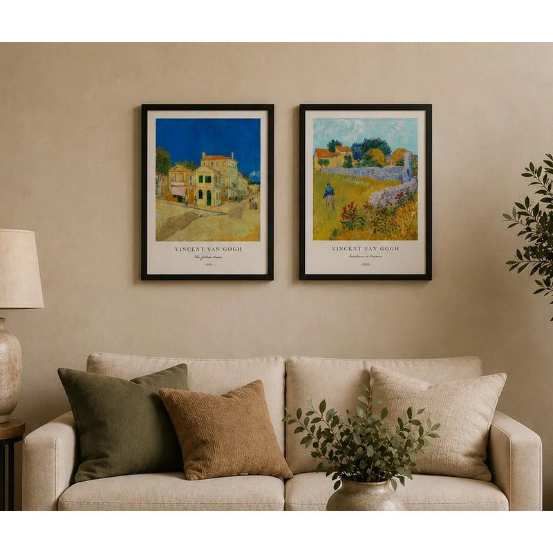 Set 2 Cuadros Living Van Gogh Granja Provenza Casa Amarilla Negro
