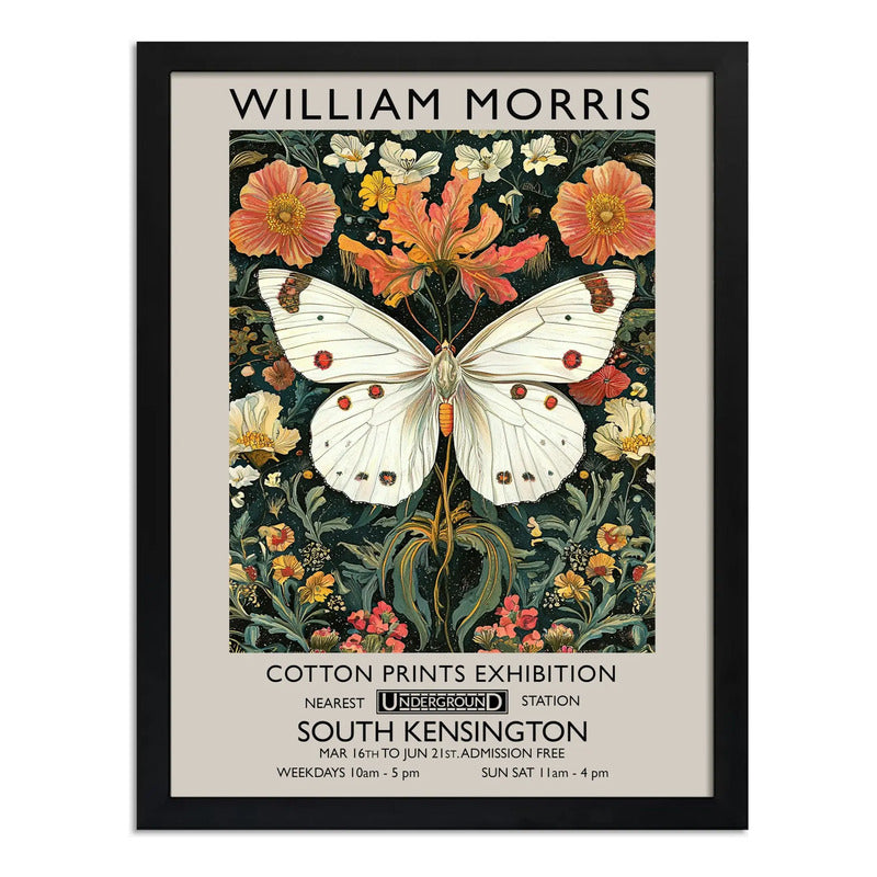 Cuadro Mariposa William Morris Botanico Flores 3 Exposición Marco Negro