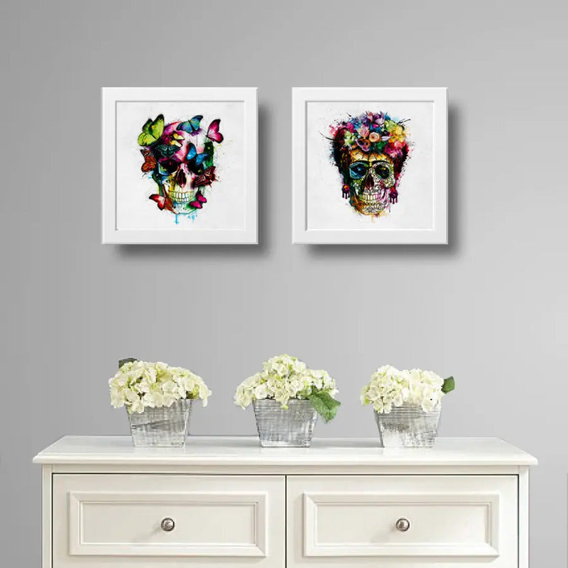 Set 2 Cuadros Calavera Mariposas Frida Calavera Flores Decor
