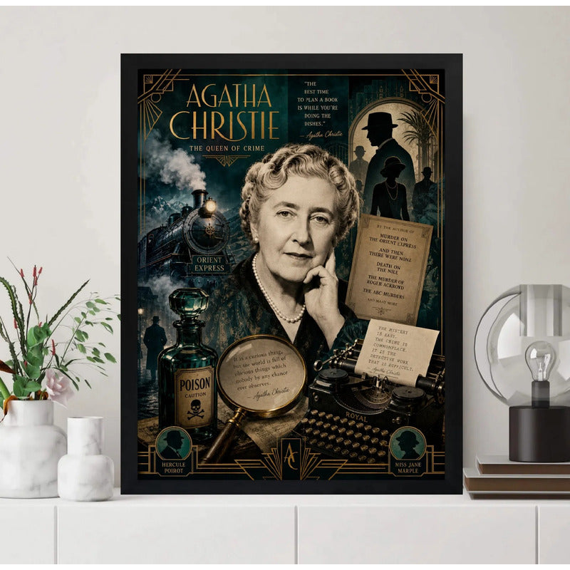 Cuadro Agatha Christie Arte Retro Obras Escritora Novelas Marco Negro
