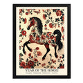 Cuadro Año Del Caballo Zodiaco Chino William Morris Flores Caballo Floral Negro