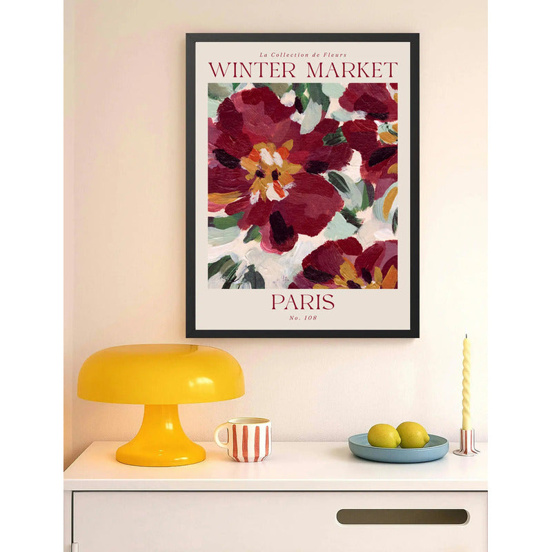 Cuadro Dormitorio Living Winter Market Paris Flores Arte Marco Negro