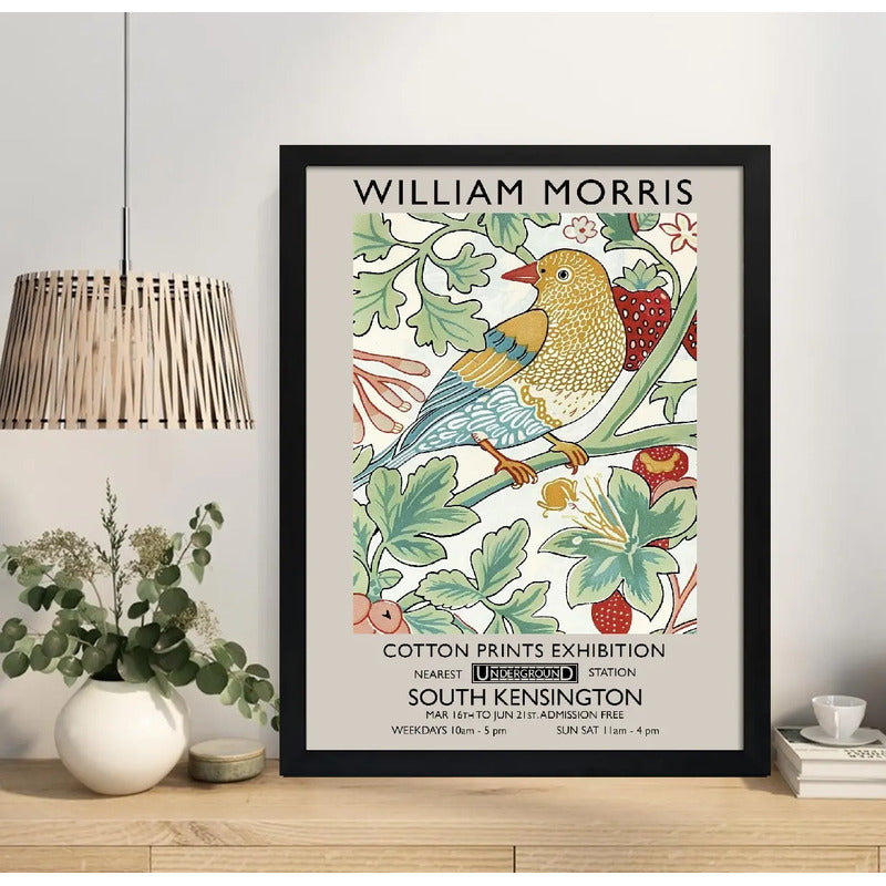 Cuadro Dormitorio Living William Morris Pajaro Frutilla Arte Marco Negro