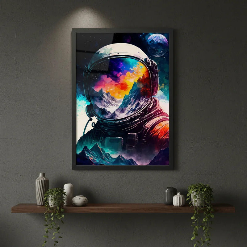 Cuadro Astronauta Futurista Planeta Luna Espacio Nasa Arte Marco Negro