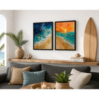 Set 2 Cuadros Living Dormitorio Paisajes De Playa Surf Brs1 Marco Negro