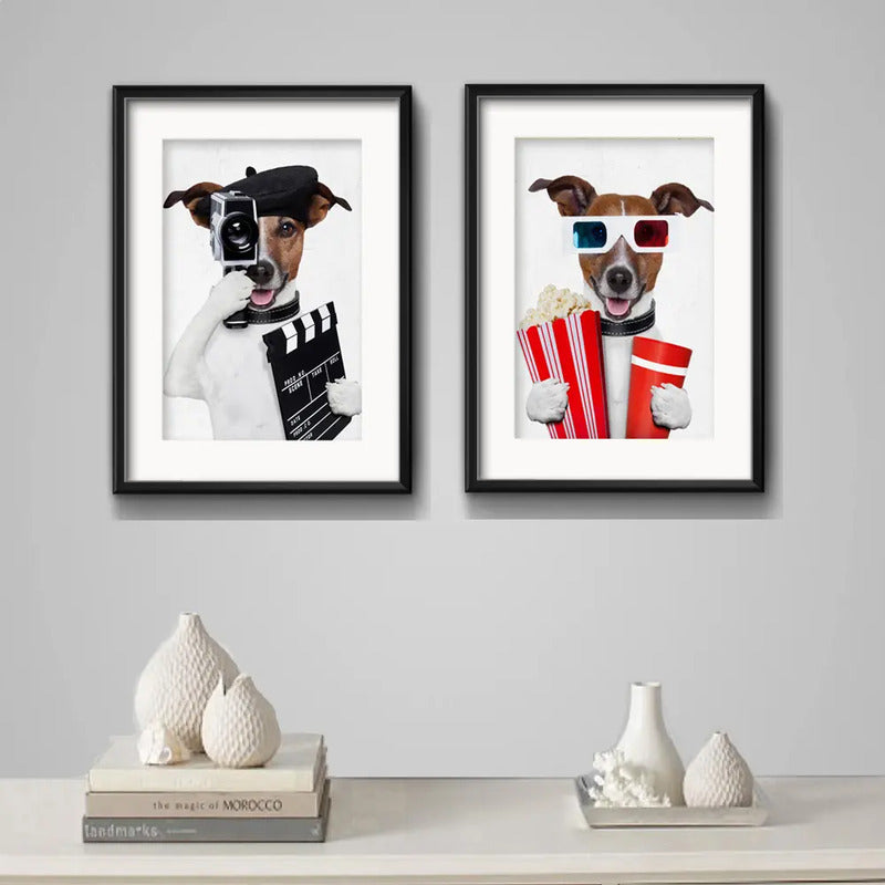 Set 2 Cuadros Perro Cinema Mascota Pet Decoracion Paspartú