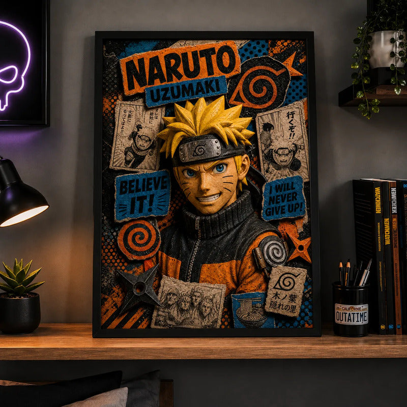 Cuadro Naruto Uzumaki Anime Manga Geek Arte Efecto 3d Marco Negro