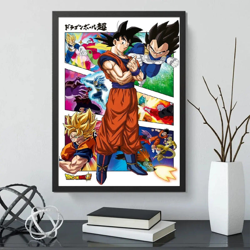 Cuadro Dragon Ball Anime Goku Vegeta Manga Japon Arte Marco Negro