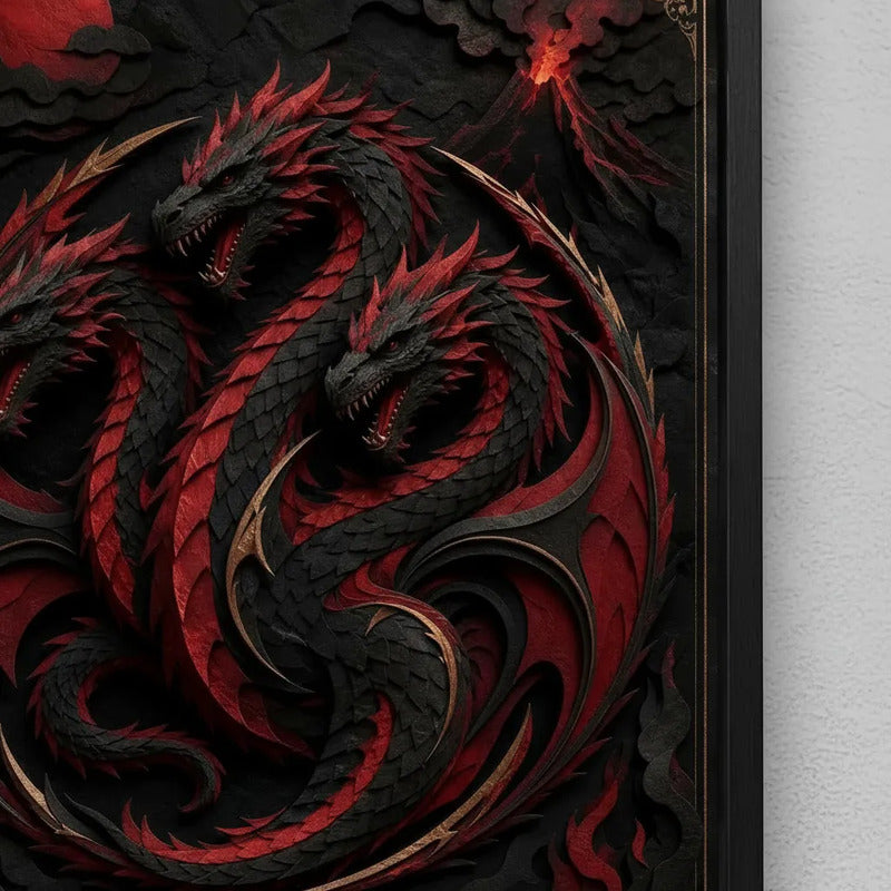 Cuadro Game Of Thrones Targaryen Dragón Serie Efecto 3d Marco Negro