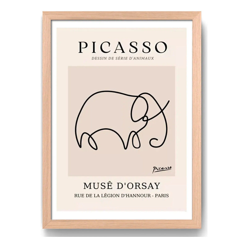 Cuadro Picasso Elefante Abstracto Obra Pintor Marco Oak Marco Marrón Claro