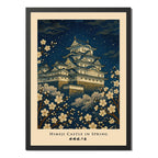 Set 3 Cuadros Monte Castillo Templo Arte Japonés Decoracion Marco Negro
