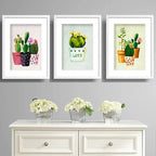 Set 3 Cuadros Cactus Suculentas Pop Art Decoracion Paspartú