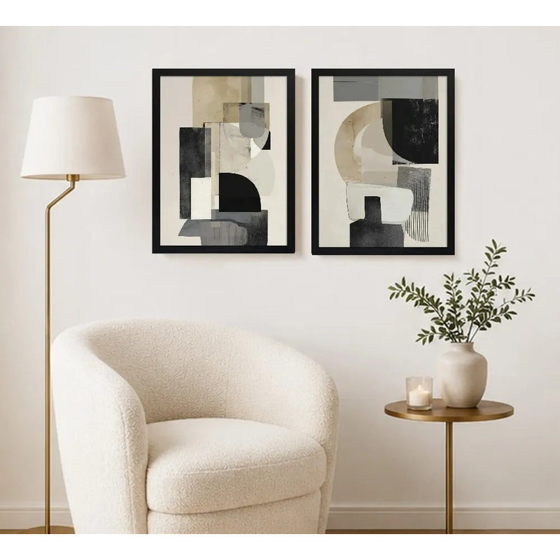 Set 2 Cuadros Boho Arte Abstracto Borde Urbano Decora Living Marco Negro