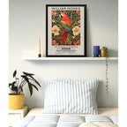 Cuadro Loro Y Flores William Morris Botanico Aves Floral B1 Marco Negro