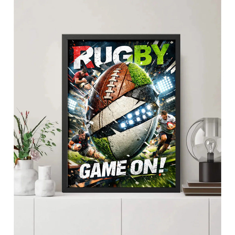Cuadro Rugby Art Game On Jugador Club Deportes Decoracion Marco Negro