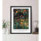 Cuadro Dormitorio Living Floral Gustav Klimt Flores Arte Marco Negro