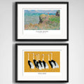 Set 2 Cuadros Living Monet Ogata Korin 53x43cm Con Paspartu Marco Negro