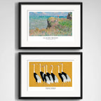 Set 2 Cuadros Living Monet Ogata Korin 53x43cm Con Paspartu Marco Negro