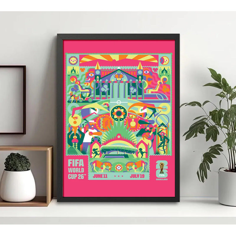 Cuadro Copa Del Mundo Futbol Fifa 2026 Póster Oficial Ciudad Guadalajara Mexico Negro
