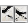 Set 2 Cuadros Living Dormitorio Abstracto Trazos Negros Arte Marco Blanco